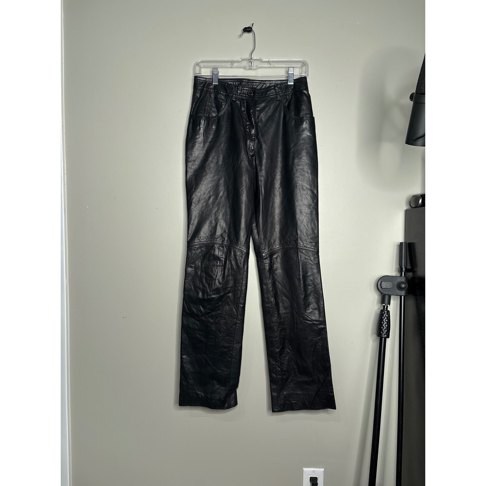 Berman's Vintage Black Leather Pants Women Size 10 Straight Leg High Rise 90s
